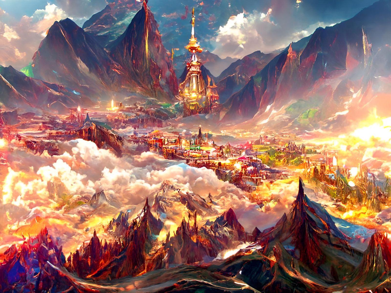 Epic Fantasy Mountain Town: Digital Illustration