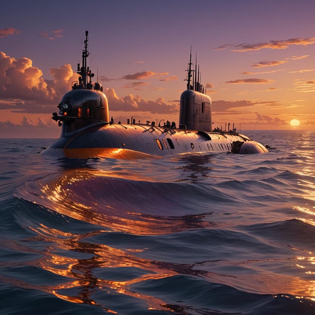 Nautilus Submarine at Sunset: Fantasy Matte Painting