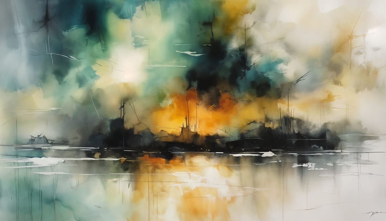 Ethereal Aurora Landscape in Watercolor Reflections