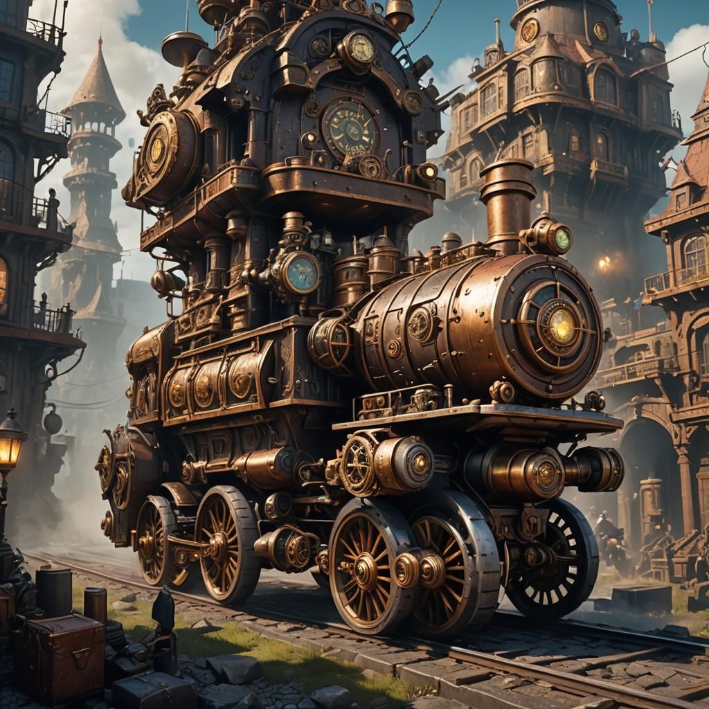 Dwarf Inventor's Steampunk Transport: Detailed Fantasy Art