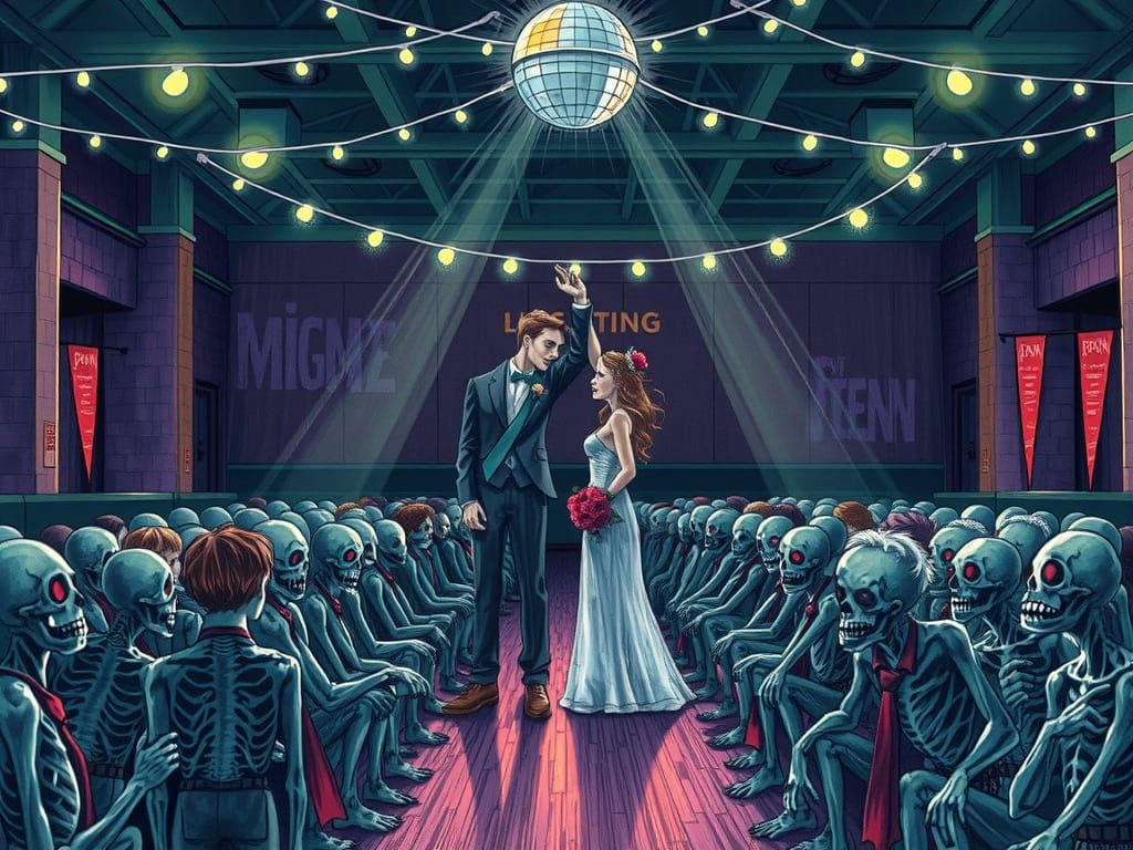 Zombie Prom Night in Dimly Lit Gymnasium