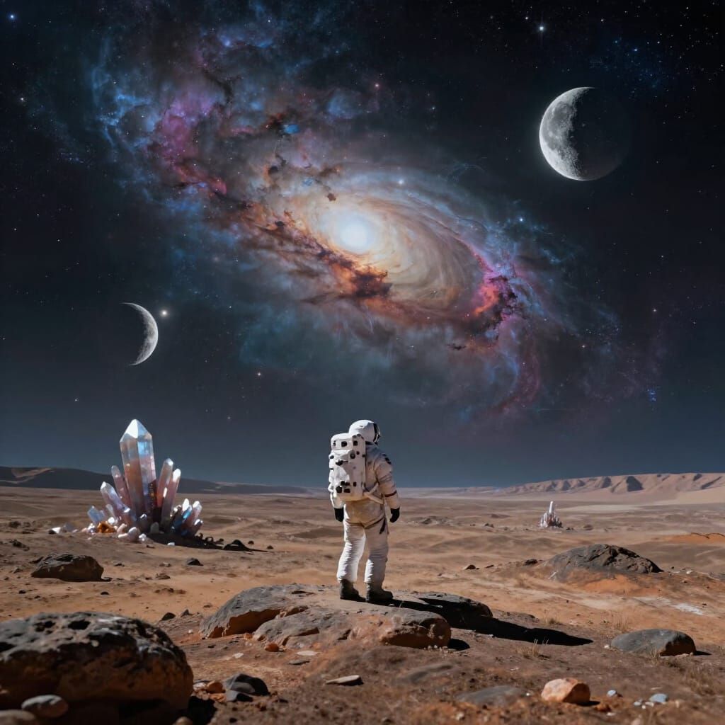 Astronaut on Alien Planet Under Nebulae Sky