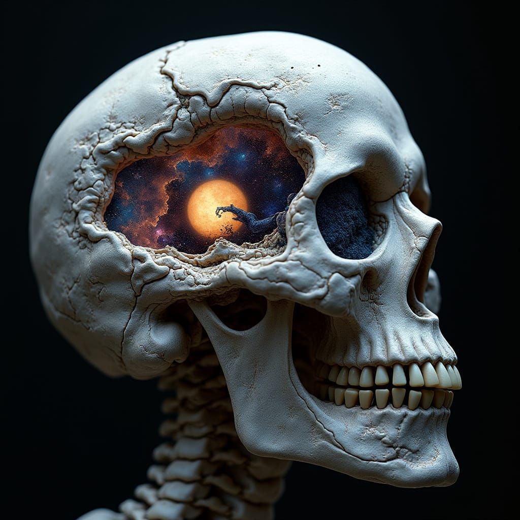 Ethereal Skull with Twisting Fractal Patterns in Cosmic Styl...