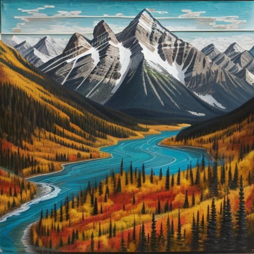 torn paper collage art - Autumn in Canadian Rockies
