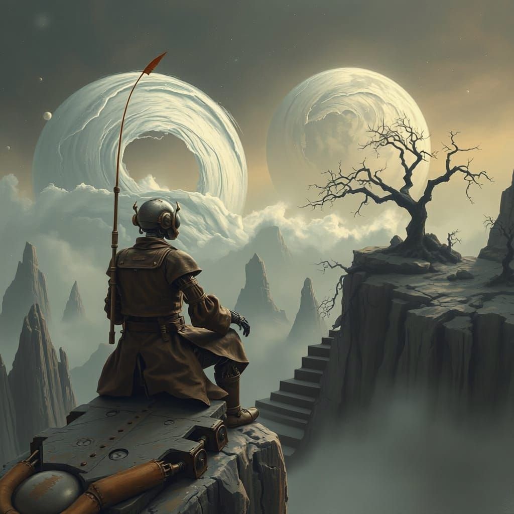 Robot Gazes at Cosmic Storm on Alien Planet