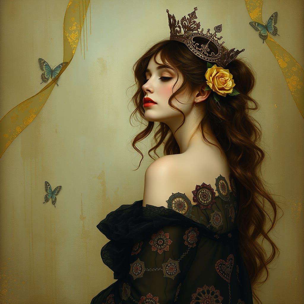 Golden Art Nouveau Goddess Weeps