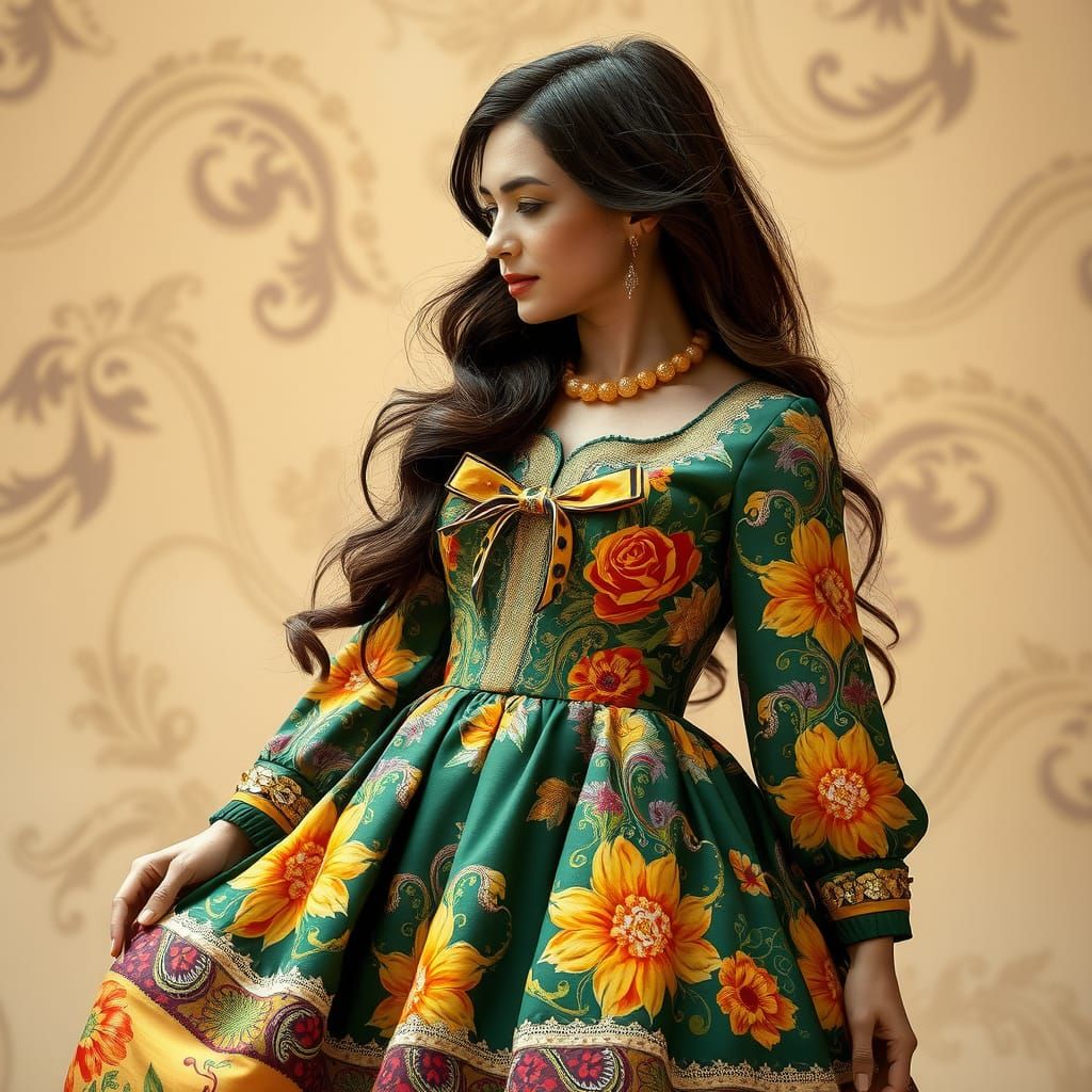 Woman in Vintage Dress, Art Nouveau Style