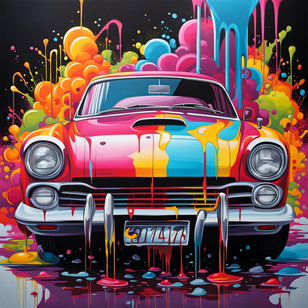 Graffiti Car in Polychromatic Street Art Style
