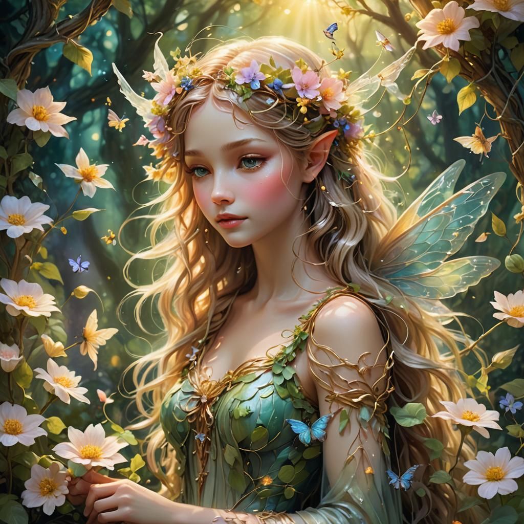 Ethereal Fairy in Sunlit Forest: Fantasy Art