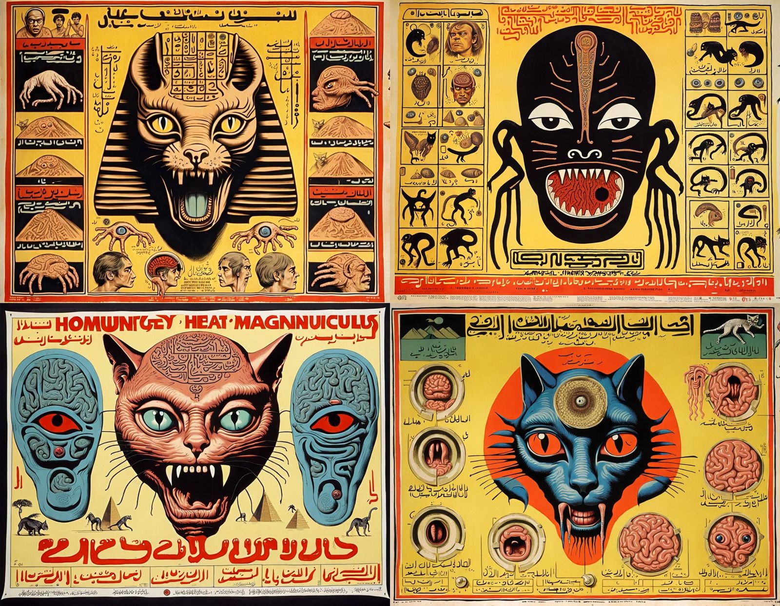 Bizarre Mutant Cat-Monster Hybrid in Egyptian Poster Style