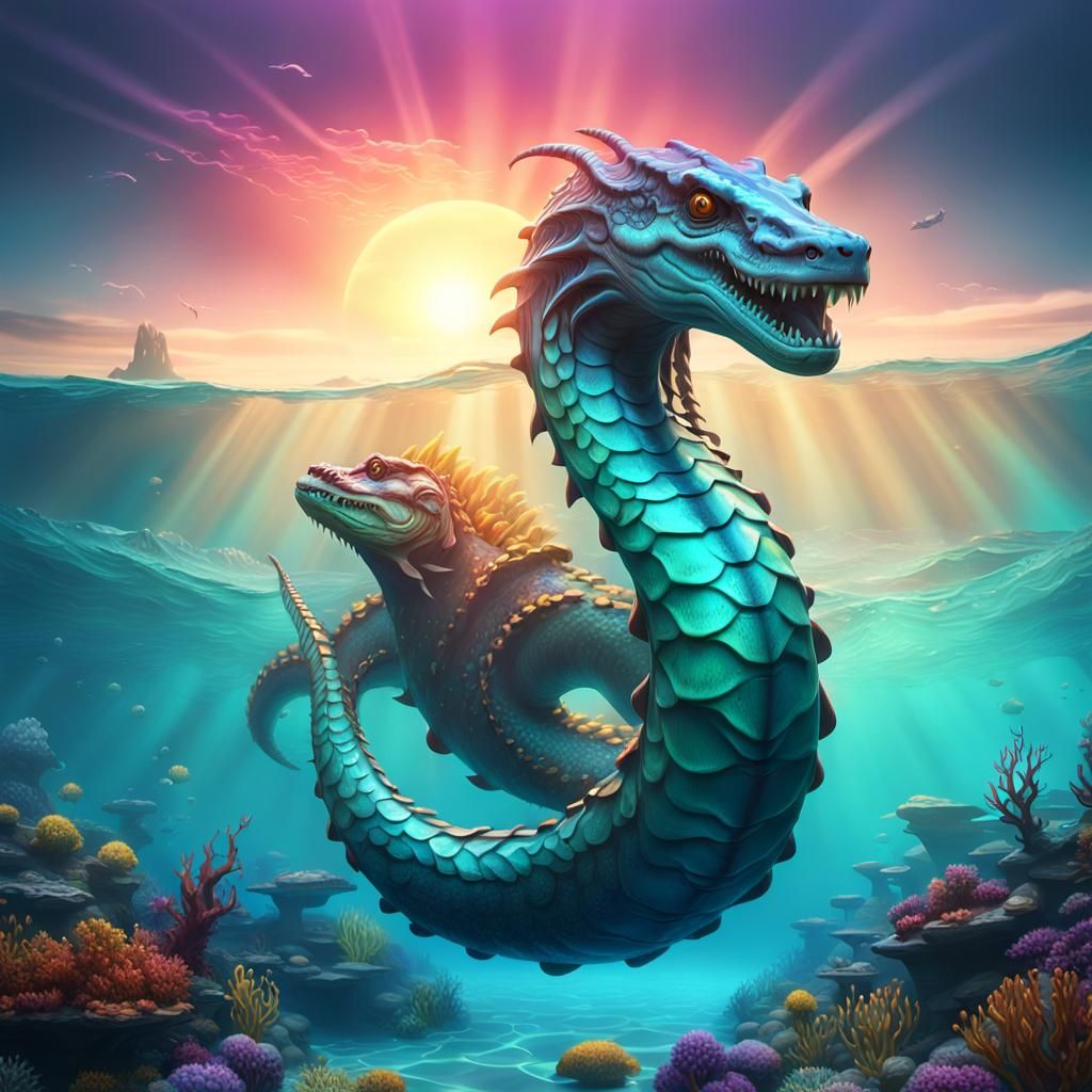 Kind Sea Serpent in a Surrealist Ocean