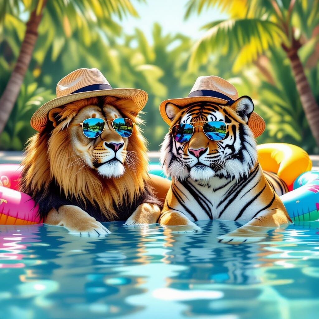 Lion and Tiger Pool Party with Summer Vibes