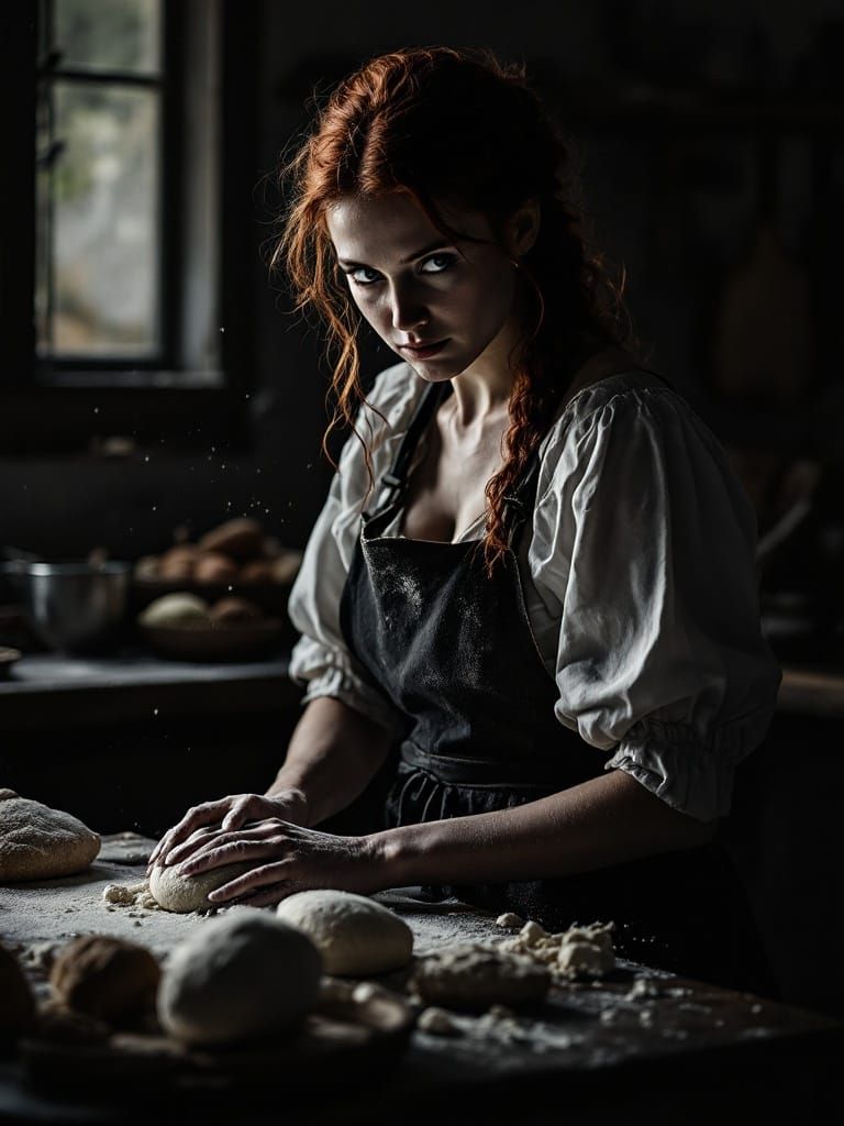 Dramatic Baker in Film Noir Style