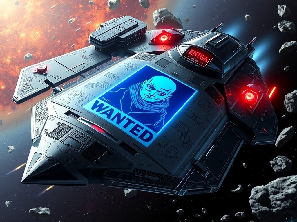 Cyberpunk Wanted Poster in Glowing Neon, Blazing from Spaces...