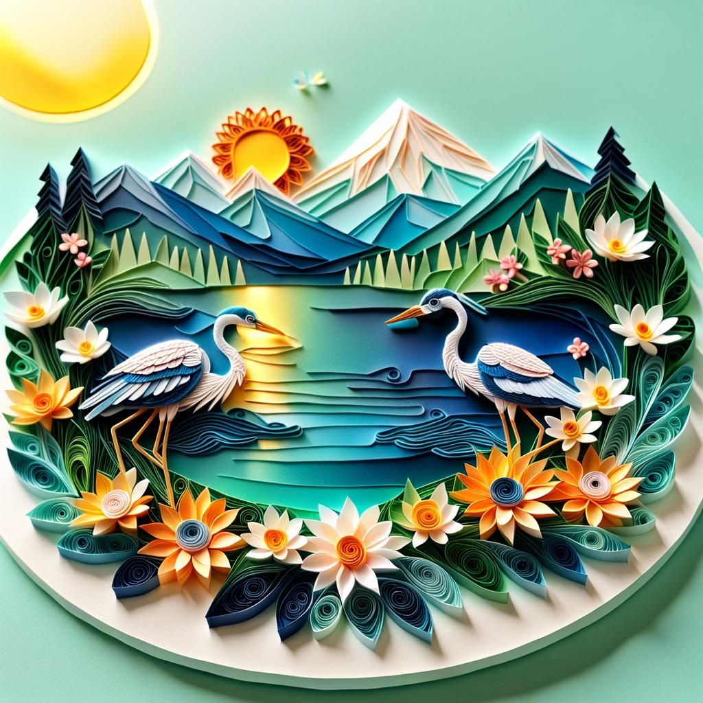 Paper Quilling Summer Sun in Crystal Art Style