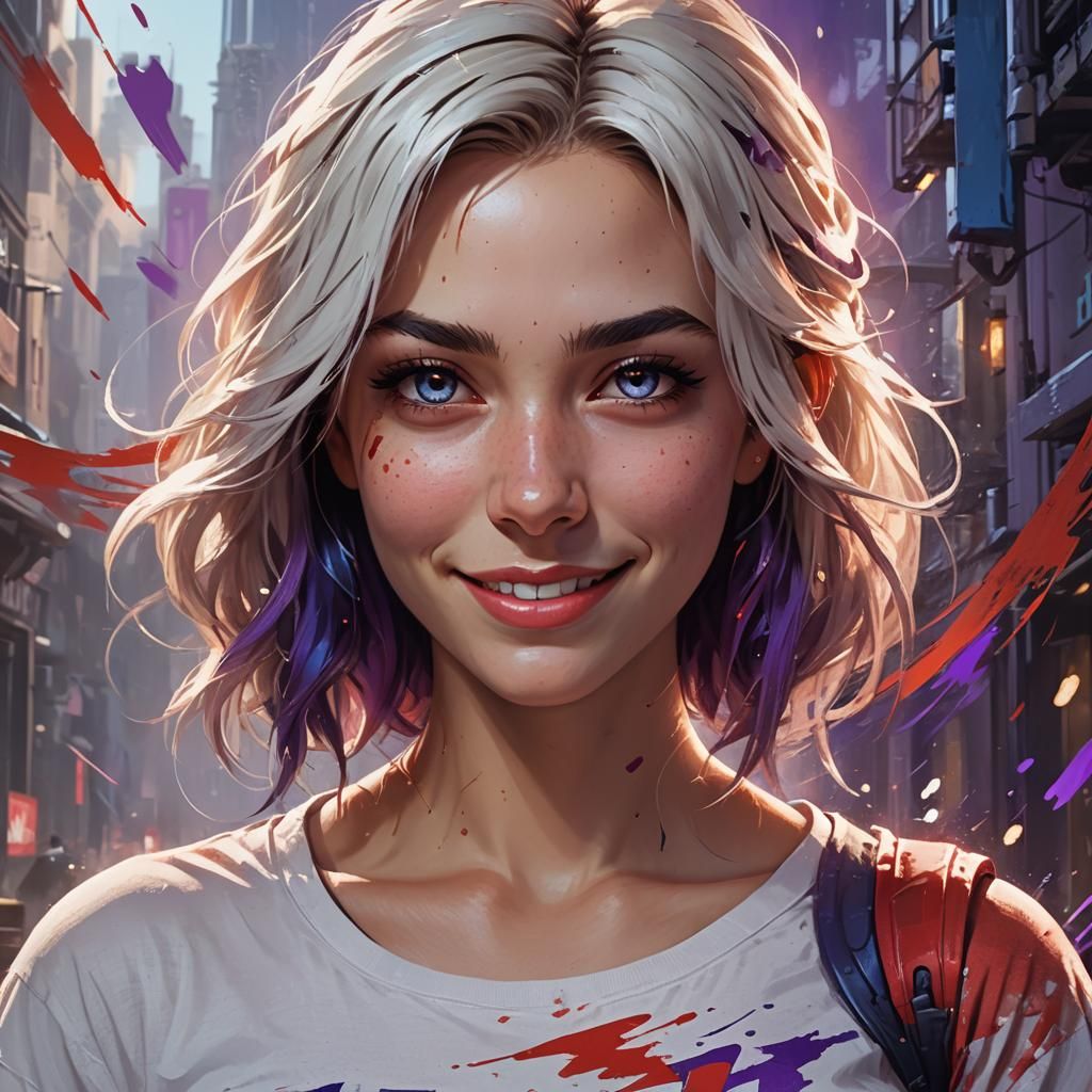 Smiling Girl Portrait in Vibrant Digital Art Style