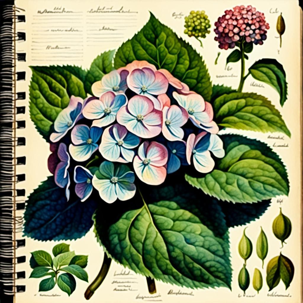 Hydrangea Macrophylla: Vintage Botanical Illustration