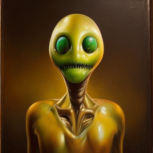 Pudding Alien: Hyperrealistic Oil Painting in Surrealist Sty...