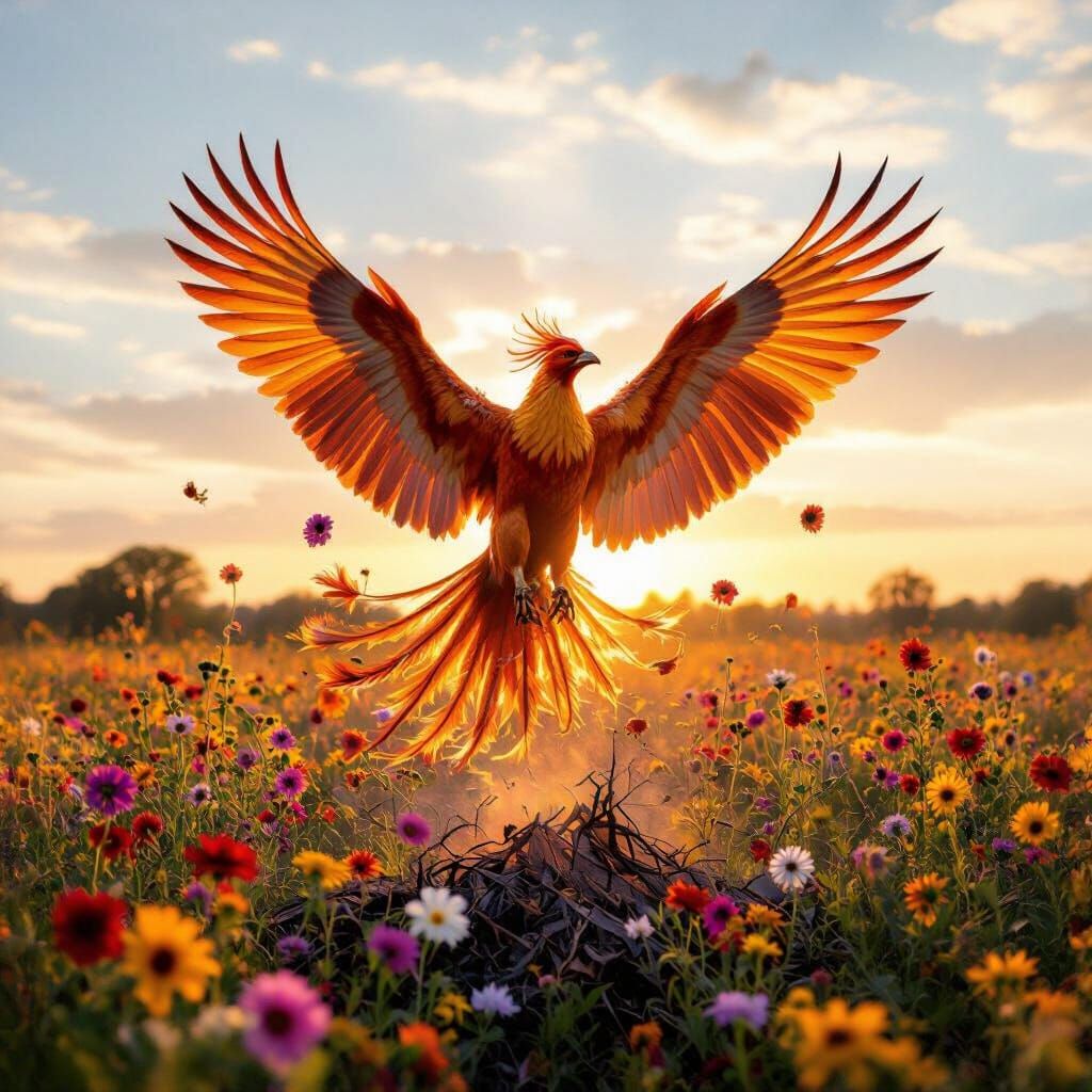 Majestic Phoenix Rises From Blooming Ashes in Neo-Romantic S...