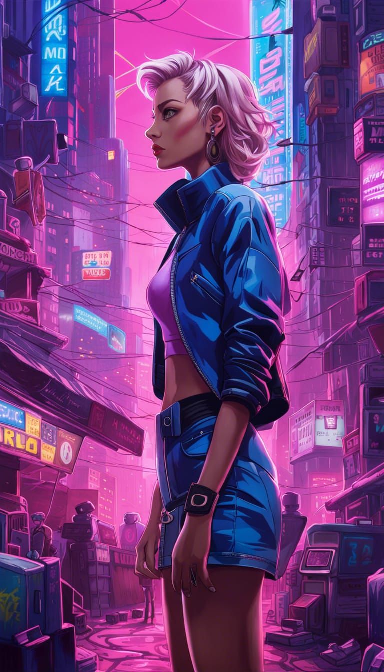 Anime Girl in Cyberpunk Pink Dystopia Wallpaper