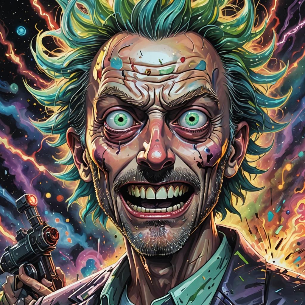 Cartoon Scientist in Joker Makeup Shoots Lasers