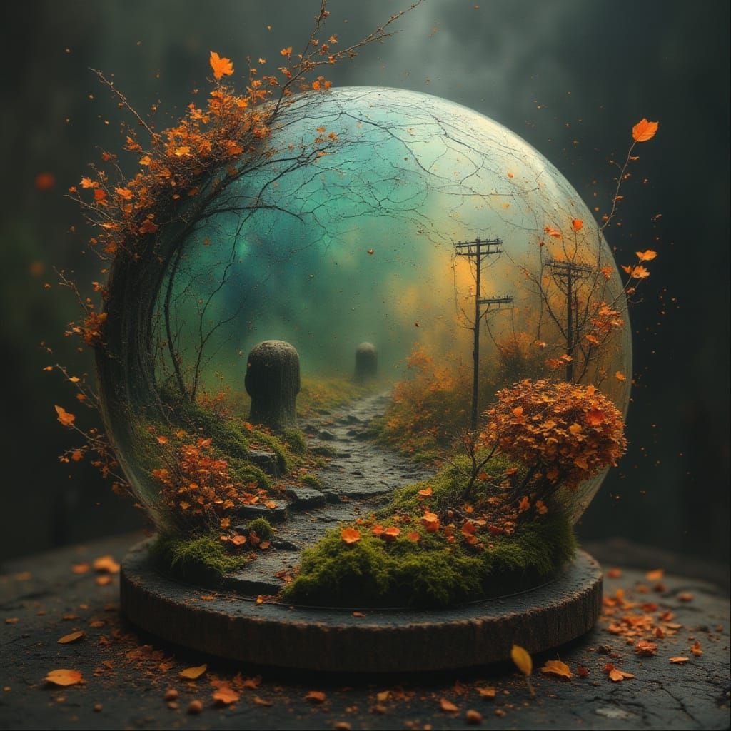 Autumn Leaves Portal in Ancient Storybook with Tiny Worlds