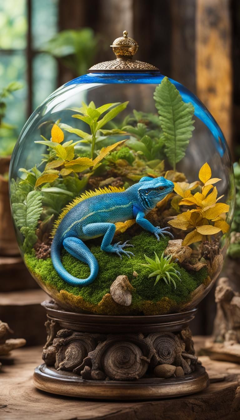 Detailed Terrarium with Colorful Lizards