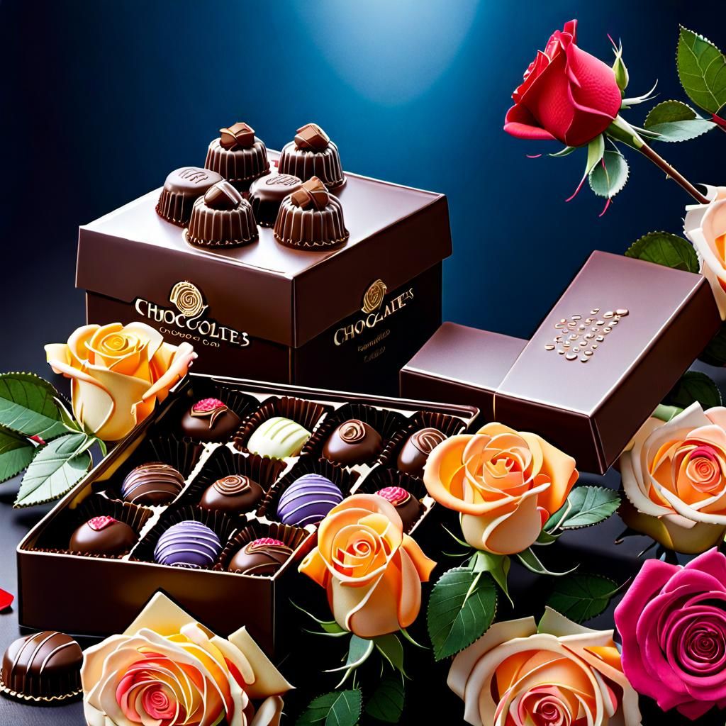 Romantic Chocolates and Roses in Hyperrealistic 3D