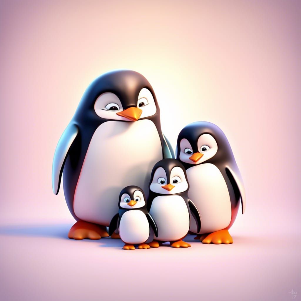 Cute penguin family
