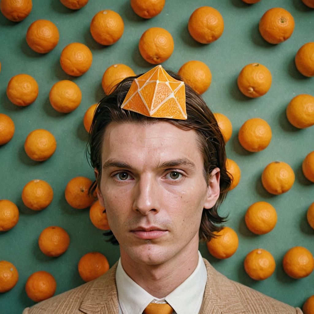 Geometric Orange Portrait in Wes Anderson Style