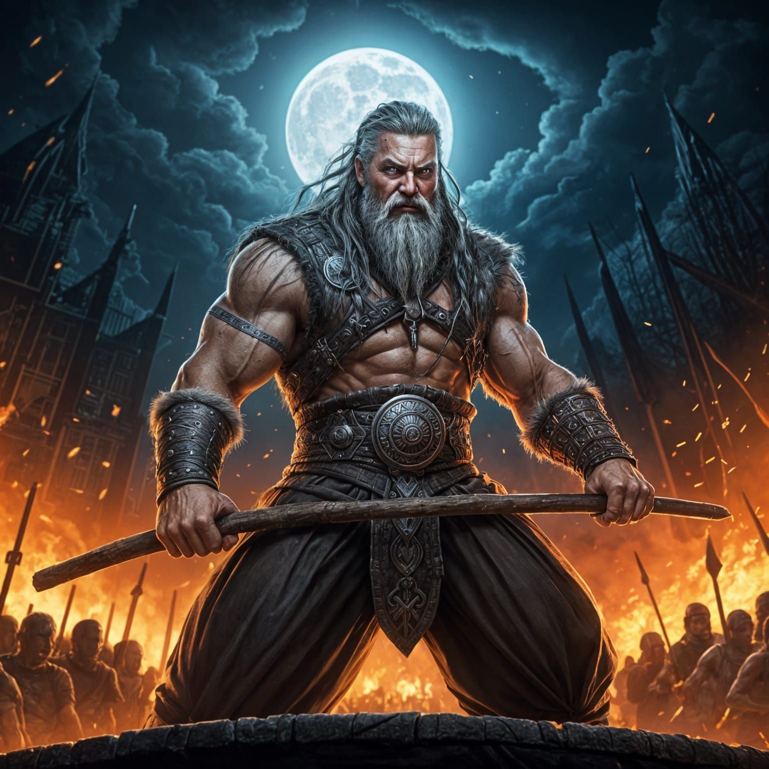 Viking Leader Duel Under a Full Moon