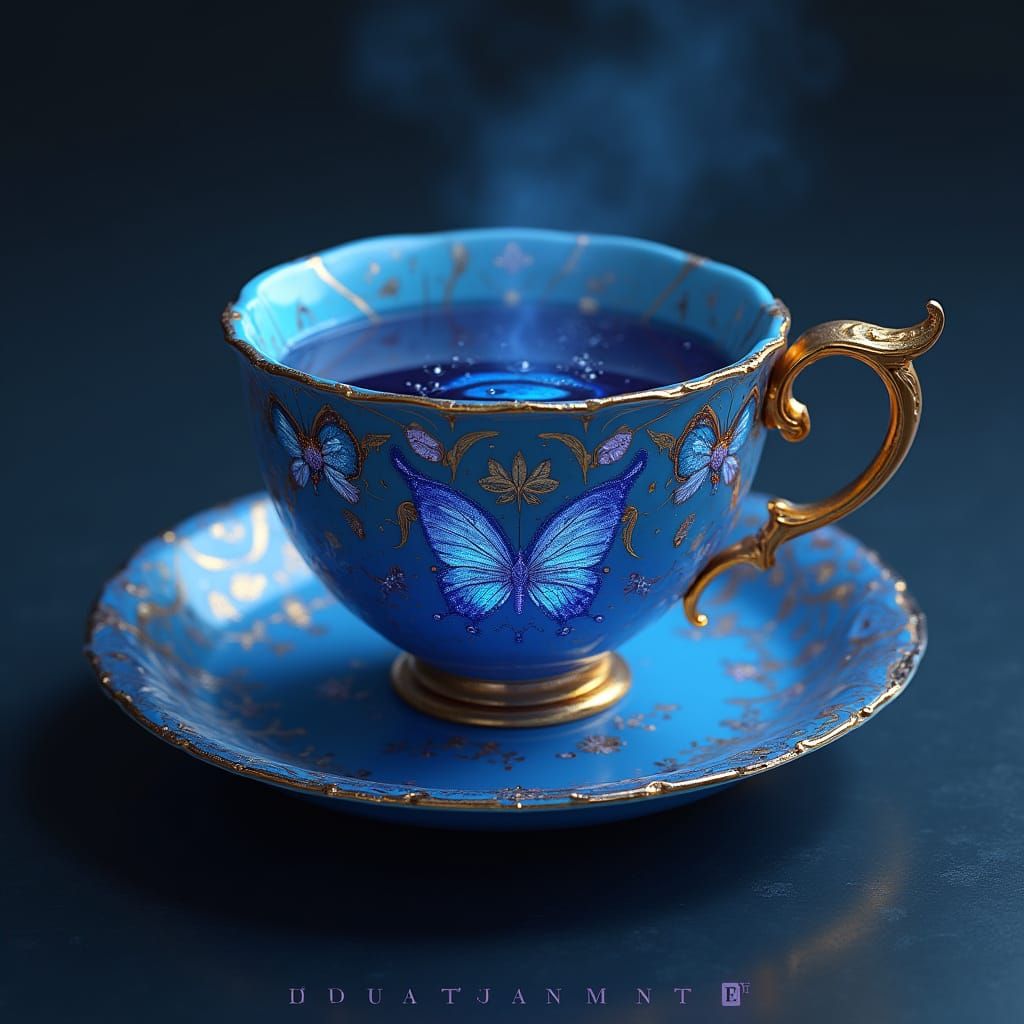 Glowing Blue Liquid in Butterfly Teacup