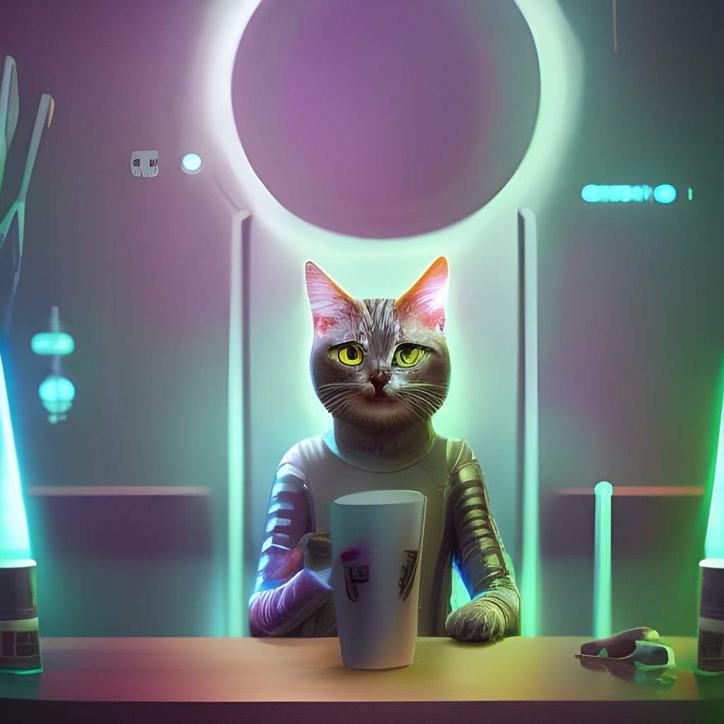 Futuristic Cat in Sci-Fi Bar: 8K Concept Art