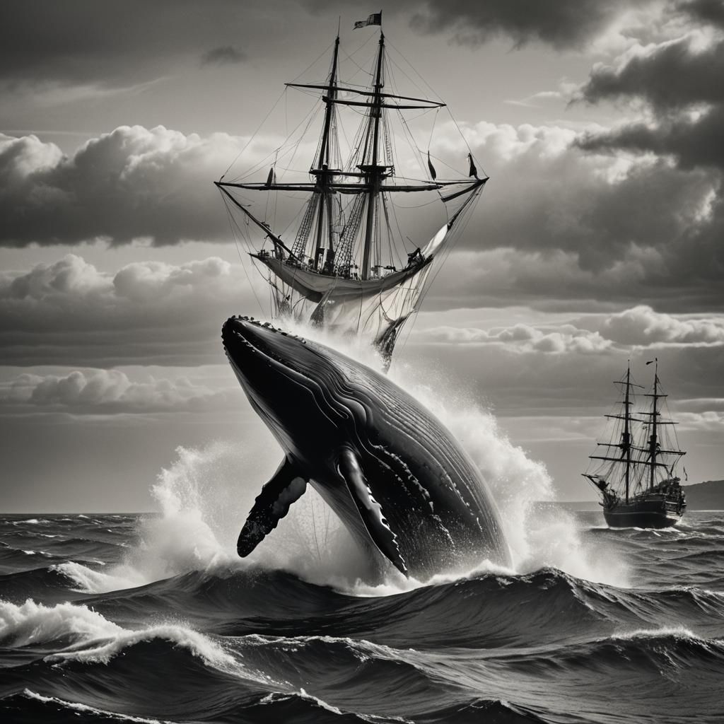 White Whale Leaps, Wood Engraving Style