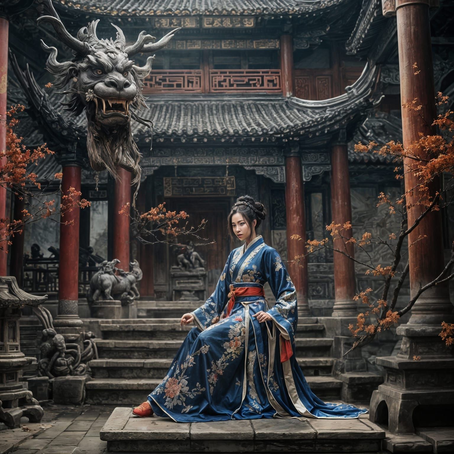 Wuxia Fantasy: Beautiful Chinese Woman in Lavish Attire