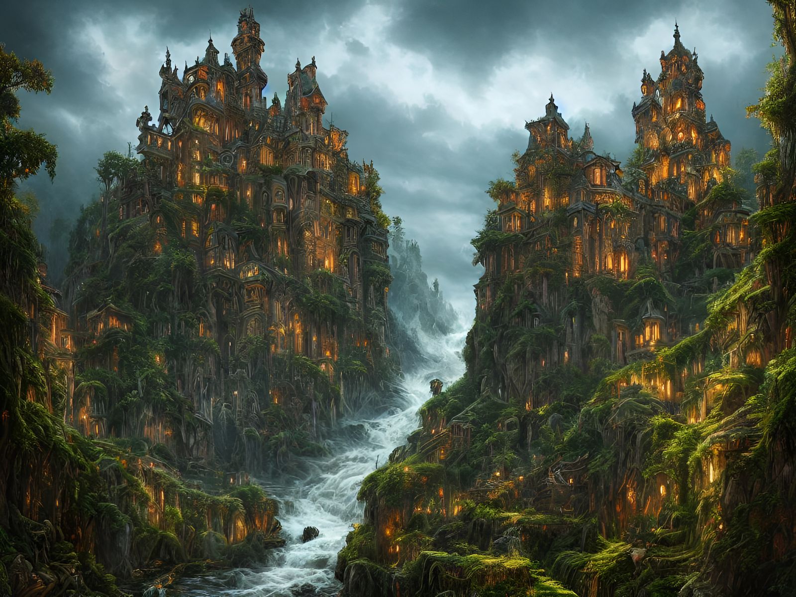 Majestic Castle with Ornate Carvings and Stained Glass