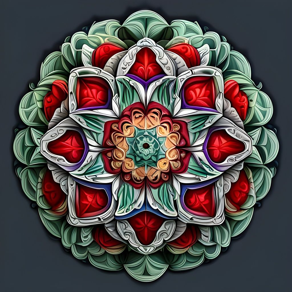 Crimson Rose Mandala in Fractal Art Style