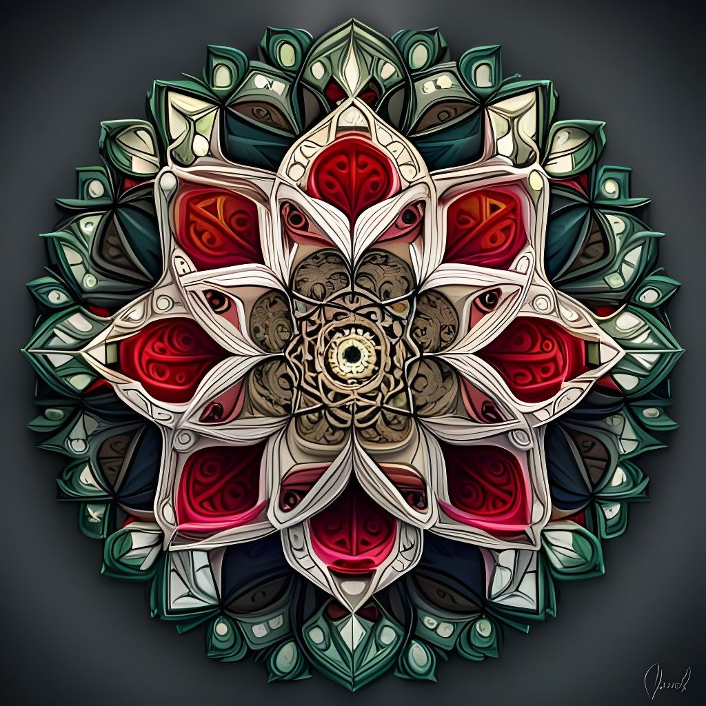 Crimson Rose Mandala in Fractal Art Style
