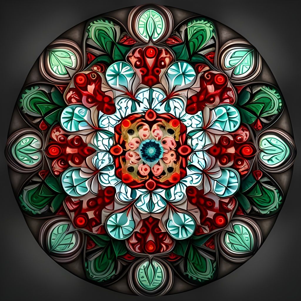 Crimson Rose Mandala in Giger Style