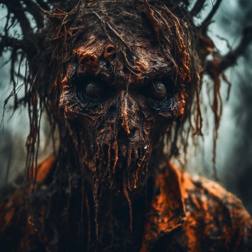 Macabre Halloween Jack-o'-Lantern in Decayed Horror Scene