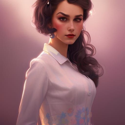 Elegant 1960s Model in a Daisy Meadow, Art Nouveau Style