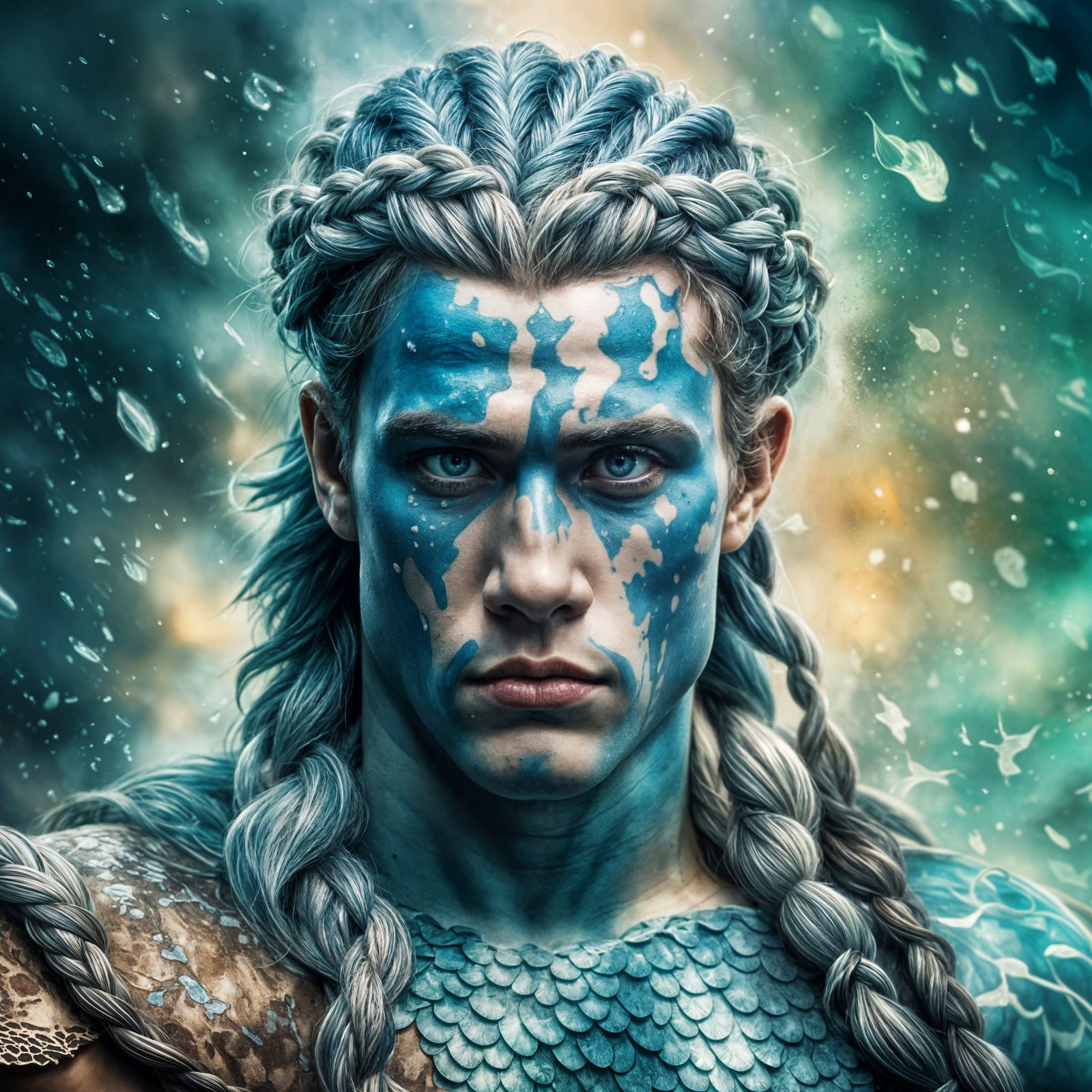 Young Merman Barbarian Portrait with Braided Hair