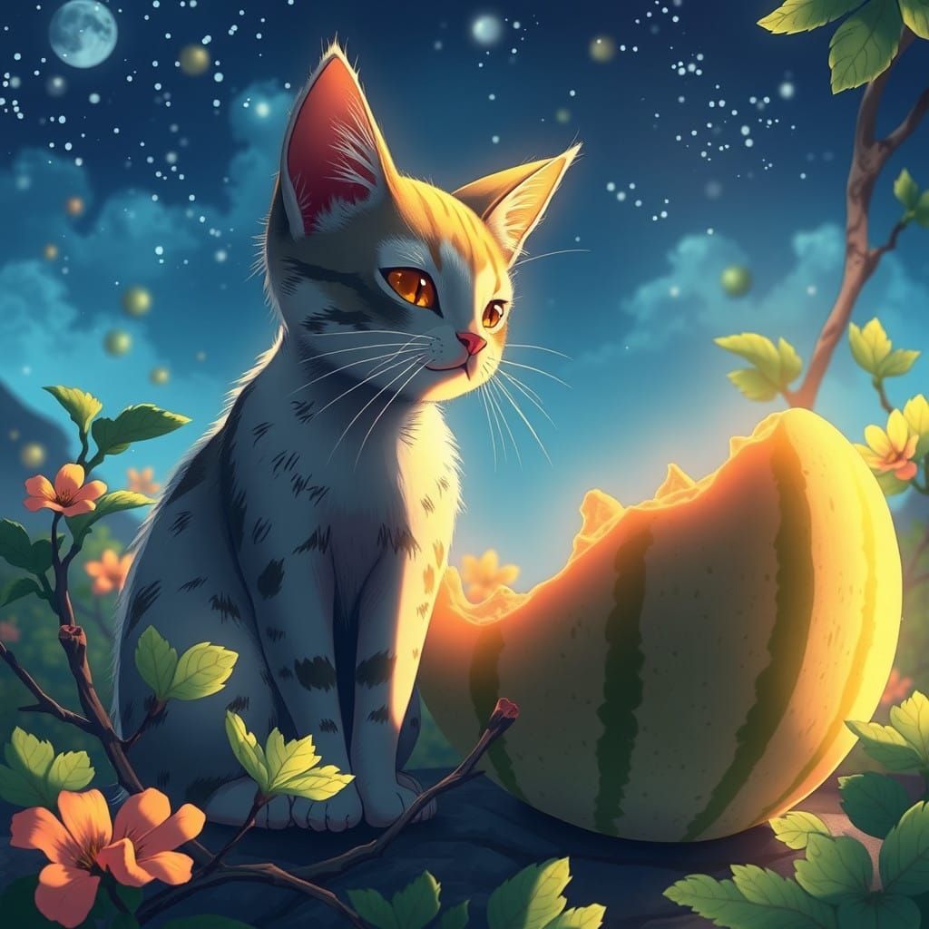 Majestic Cat Guardian of Vibrant Garden