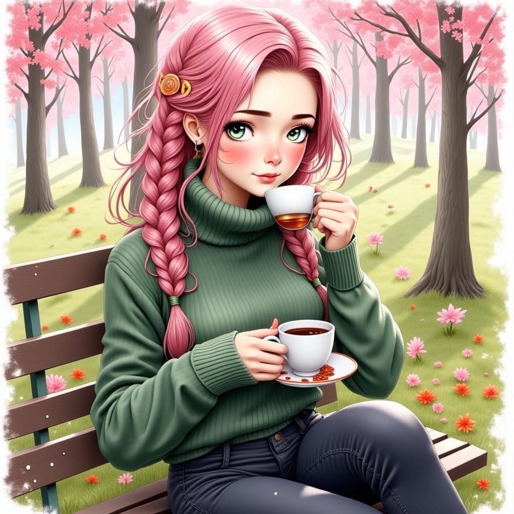 Ethereal Spring Scene with Braided Beauty