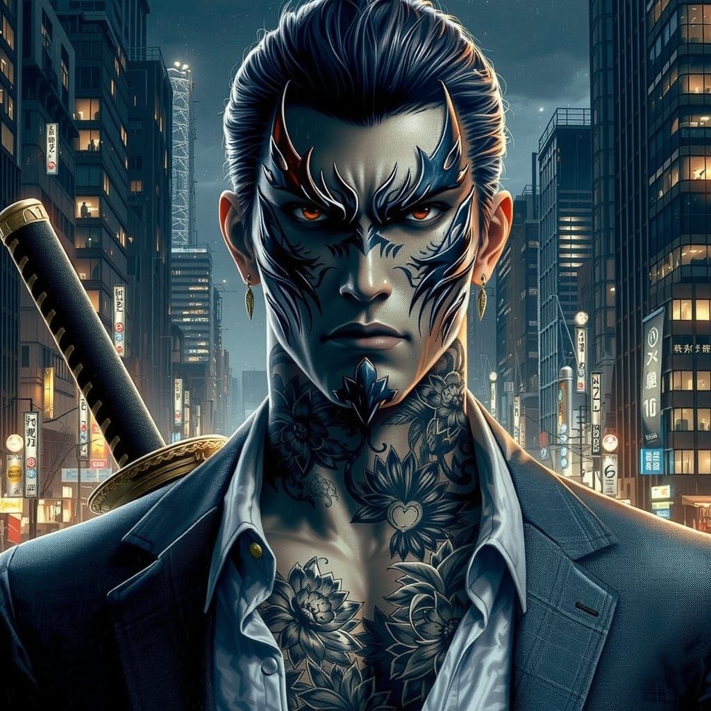 Handsome Yakuza Boss in Dark Tokyo Alley