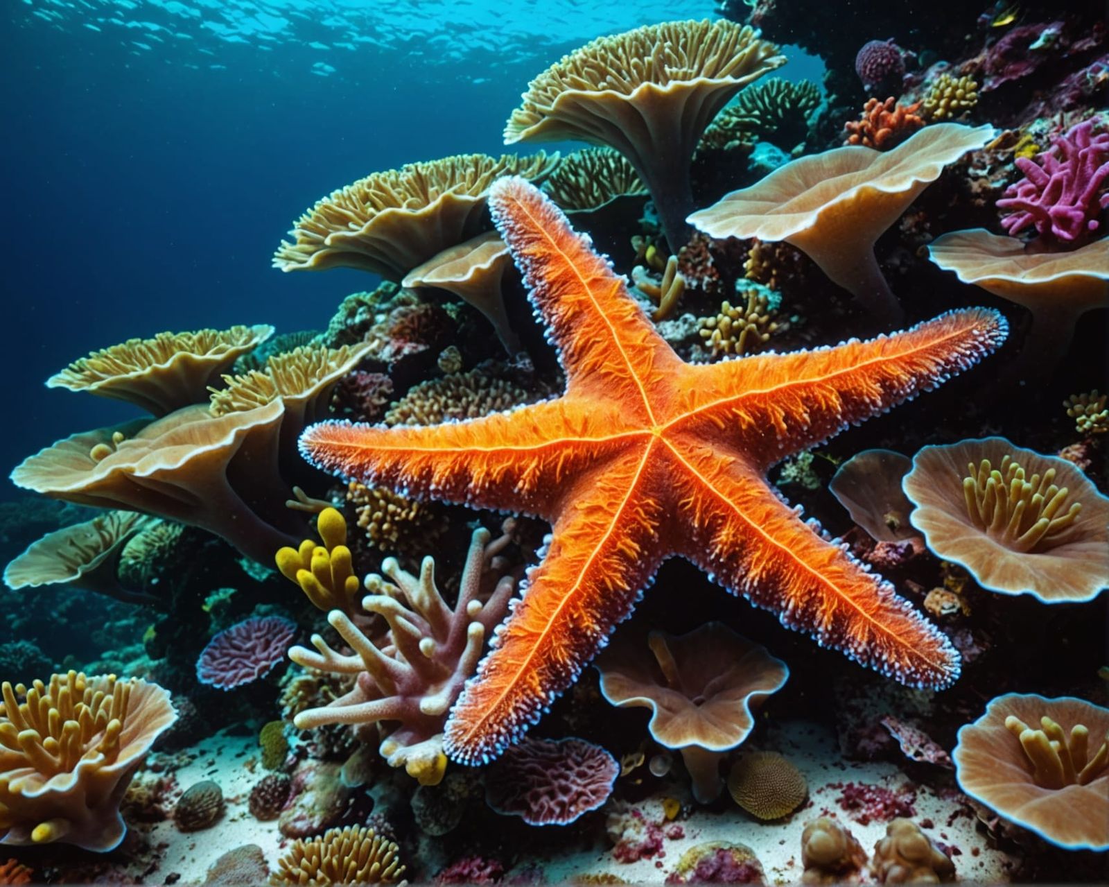 Glowing Coral Reef: A Hyperrealistic Underwater Macro View