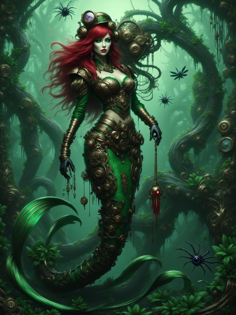 Steampunk Vampire Mermaid in Victorian Underwater Scene