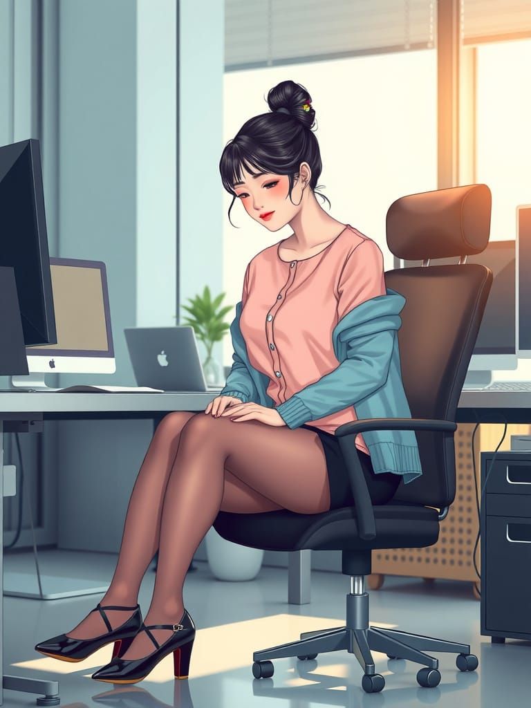 Asian Female Software Developer in Modern Office Setting