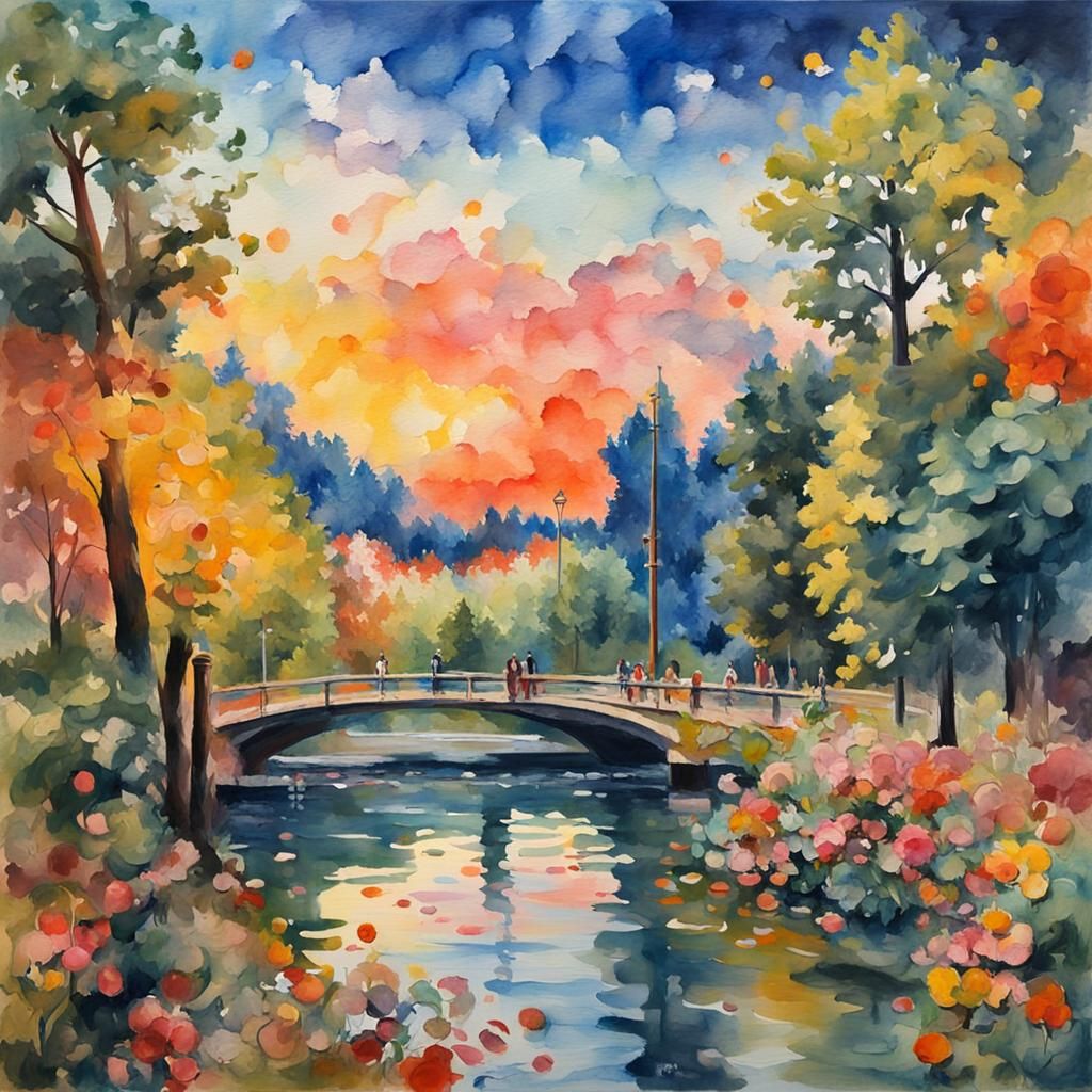 Abstract Gouache Painting in Impressionist Style