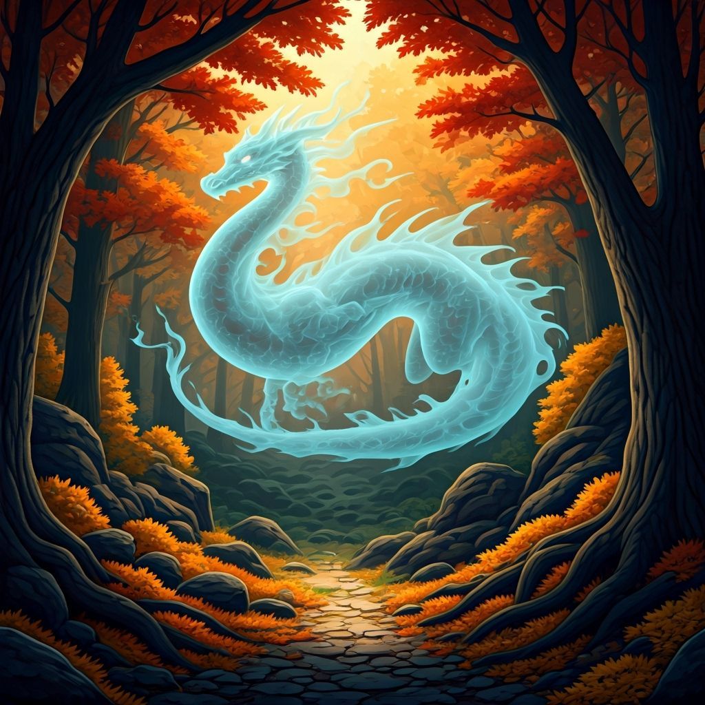 Smoky Dragon Amidst Autumnal Trees Comic Art